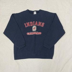 Vintage Cleveland Indians USA Made Majestic Tag Navy Blue Crewneck Size Large